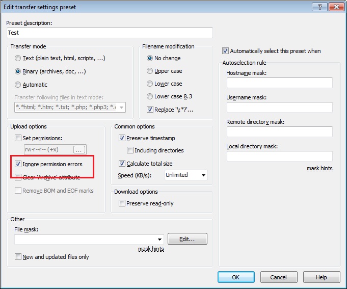 Setting ignore permission errors in vbs support forum winscp